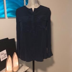 BCBG MAXAZRIA Navy Silk Top
